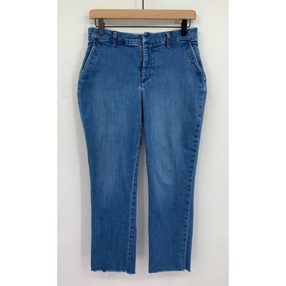 Frank & Eileen Wicklow Pants Womens 8 Blue Raw Hem‎ Chino Italian Denim Casual
